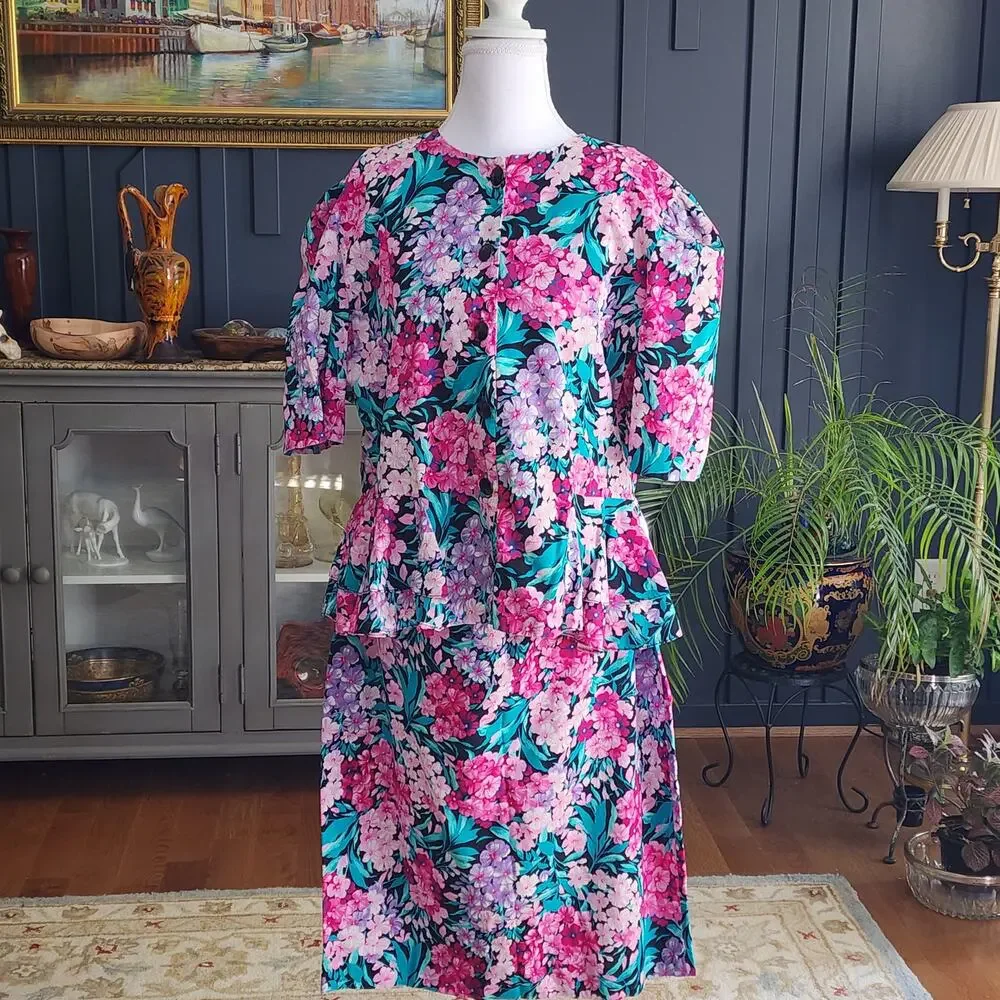 Vintage Lady Carol Floral Skirt Suit Sz 20-1/2 Church Work School Cottagecore - Picture 3 of 9